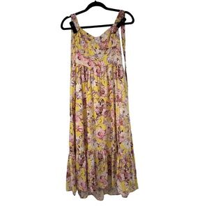 Bardot Dress Womens Small Yellow‎ Pink Maxi Floral Print Sleeveless Tiered